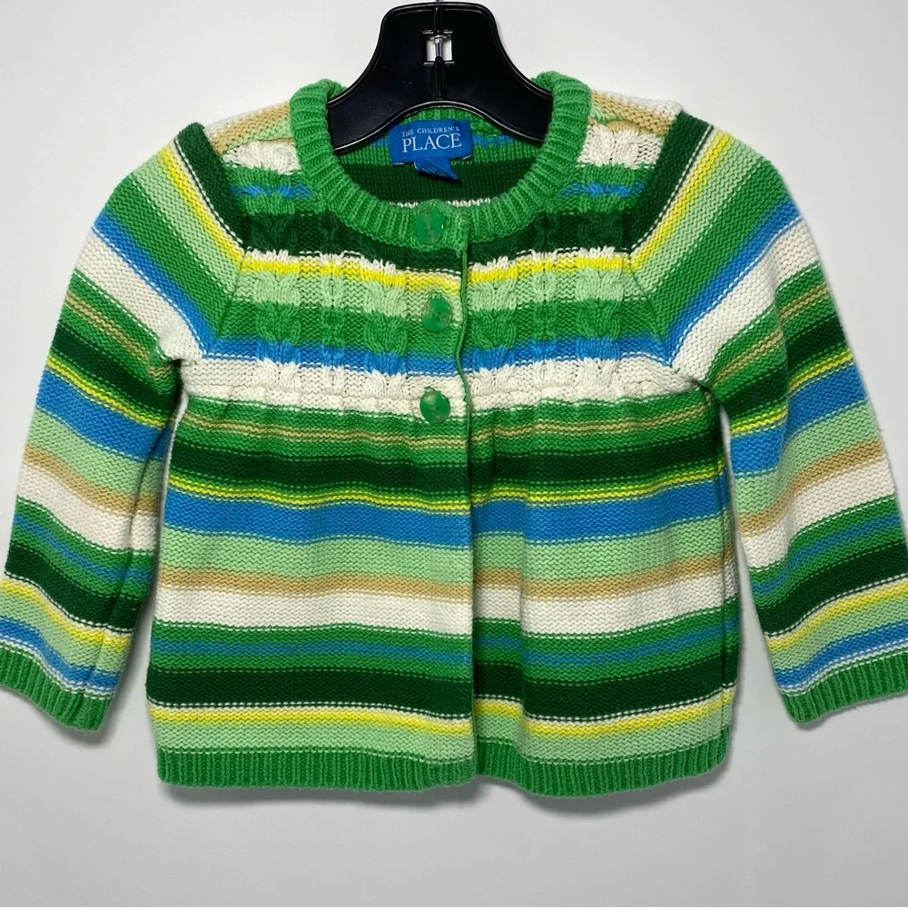 The Children's Place Baby Girls 12 Month Sweater Cardigan Stripe Green Yellow